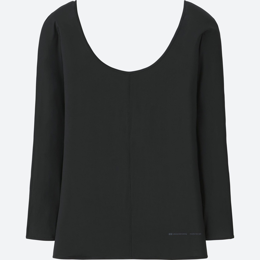 NEW Uniqlo x Alexader Wang Women AIRism Round Scoop Neck Long Sleeve Shirt BLACK